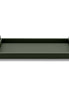 Dark olive khaki 50 × 37 cm serving tray, both steel handle posts standing at the short ends