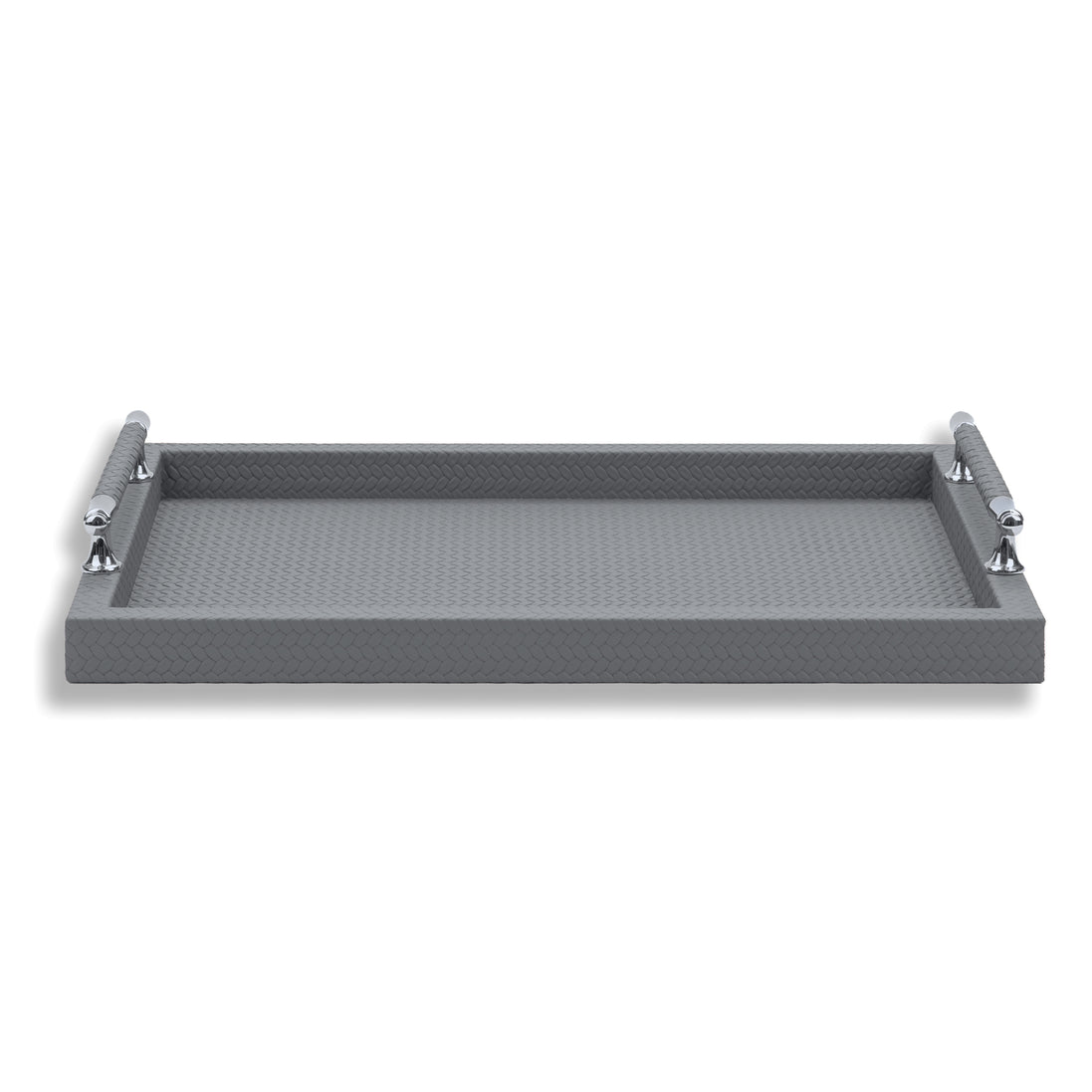 Grey tray, the embossed leather field running the full 50 cm between the raised handles