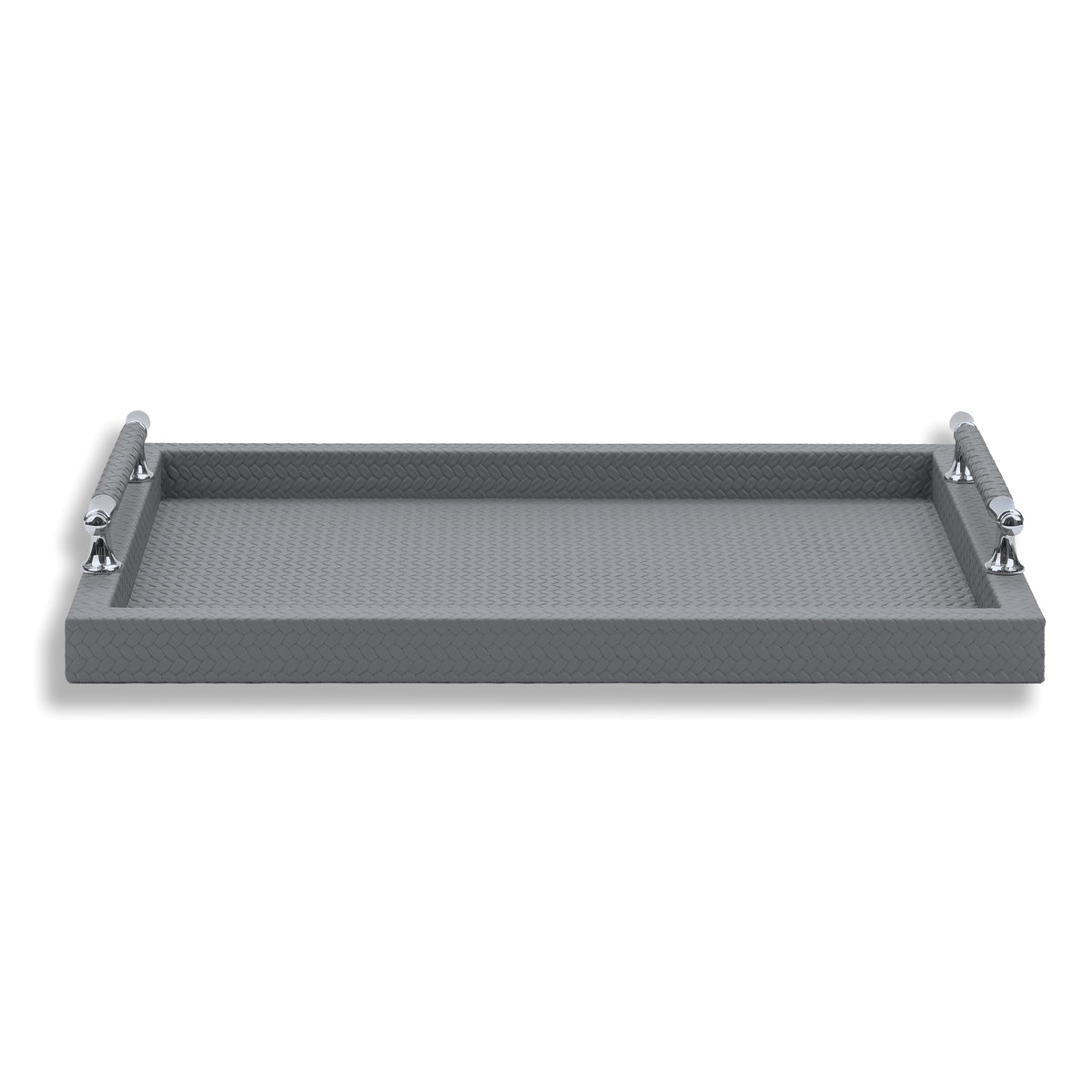 Grey tray, the embossed leather field running the full 50 cm between the raised handles
