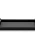Black 45 × 32 cm serving tray, polished steel posts carrying a leather-wrapped bar at each end