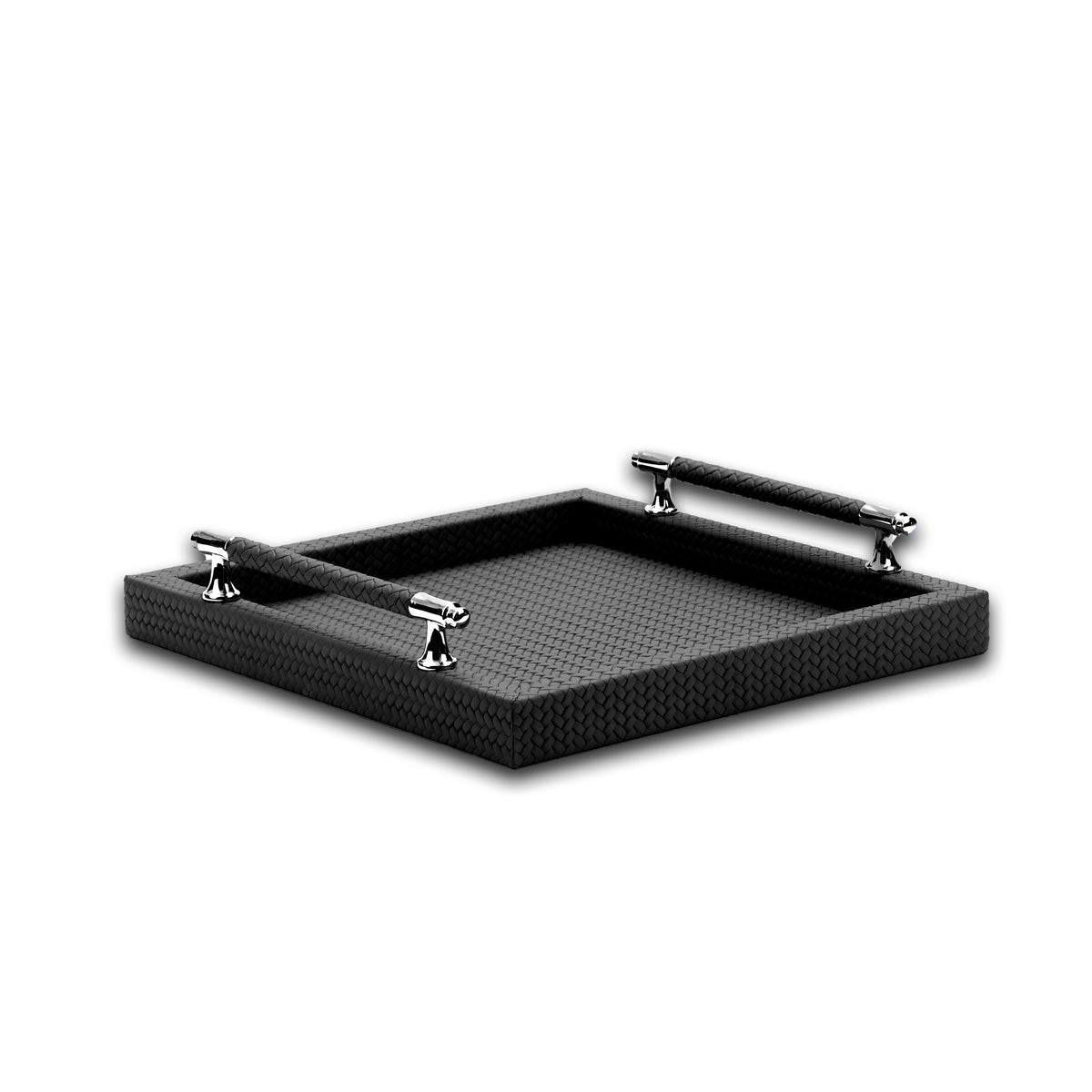 Black tray from above, the 3.5 cm wall square around a woven-embossed leather floor