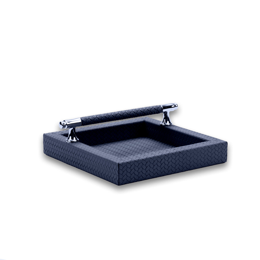 Navy napkin holder, the posts seated through the wall of the 3.5 cm deep tray