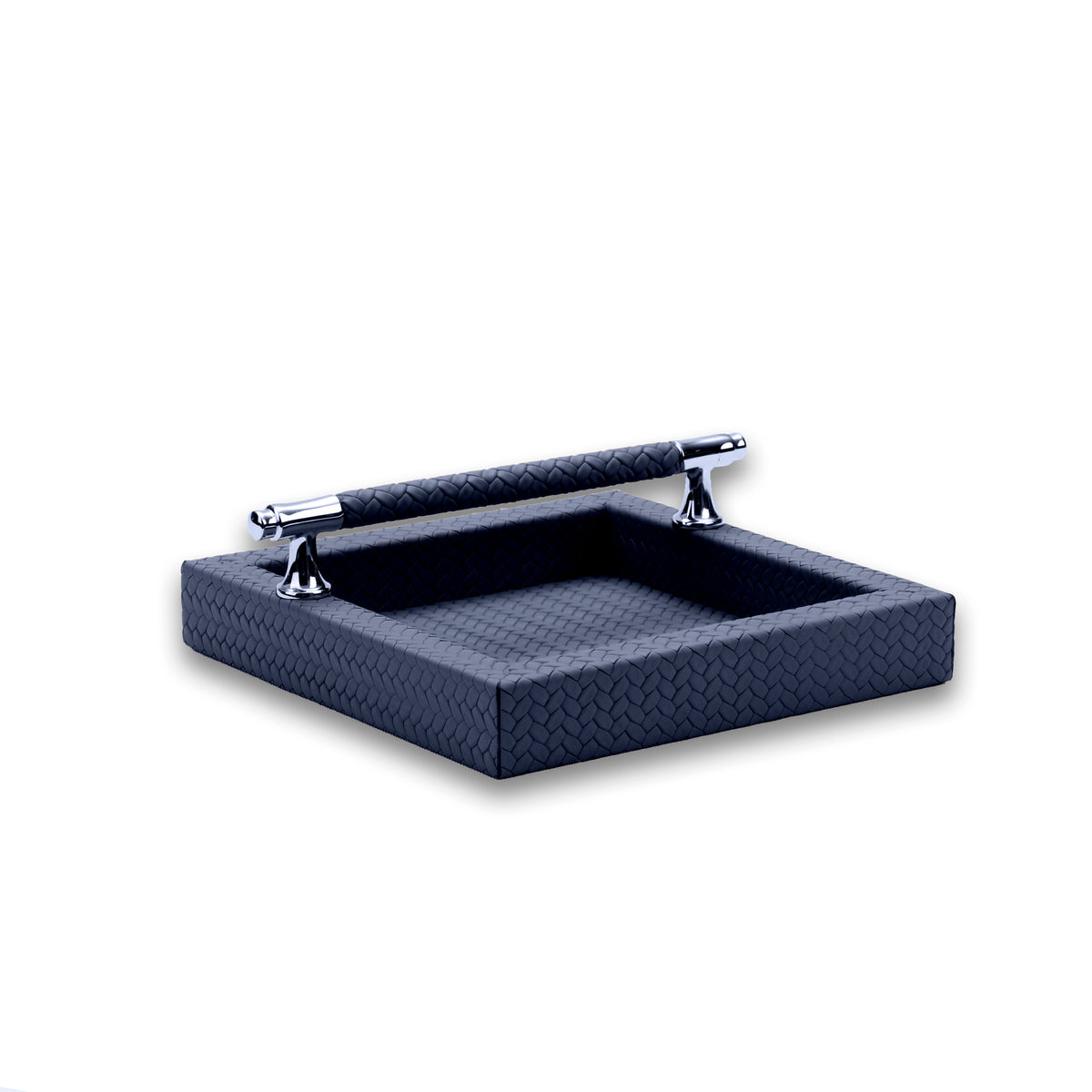 Navy napkin holder, the posts seated through the wall of the 3.5 cm deep tray