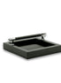 Dark grey-olive napkin holder, a leather-wrapped bar spanning two chromed posts above the 21 cm well
