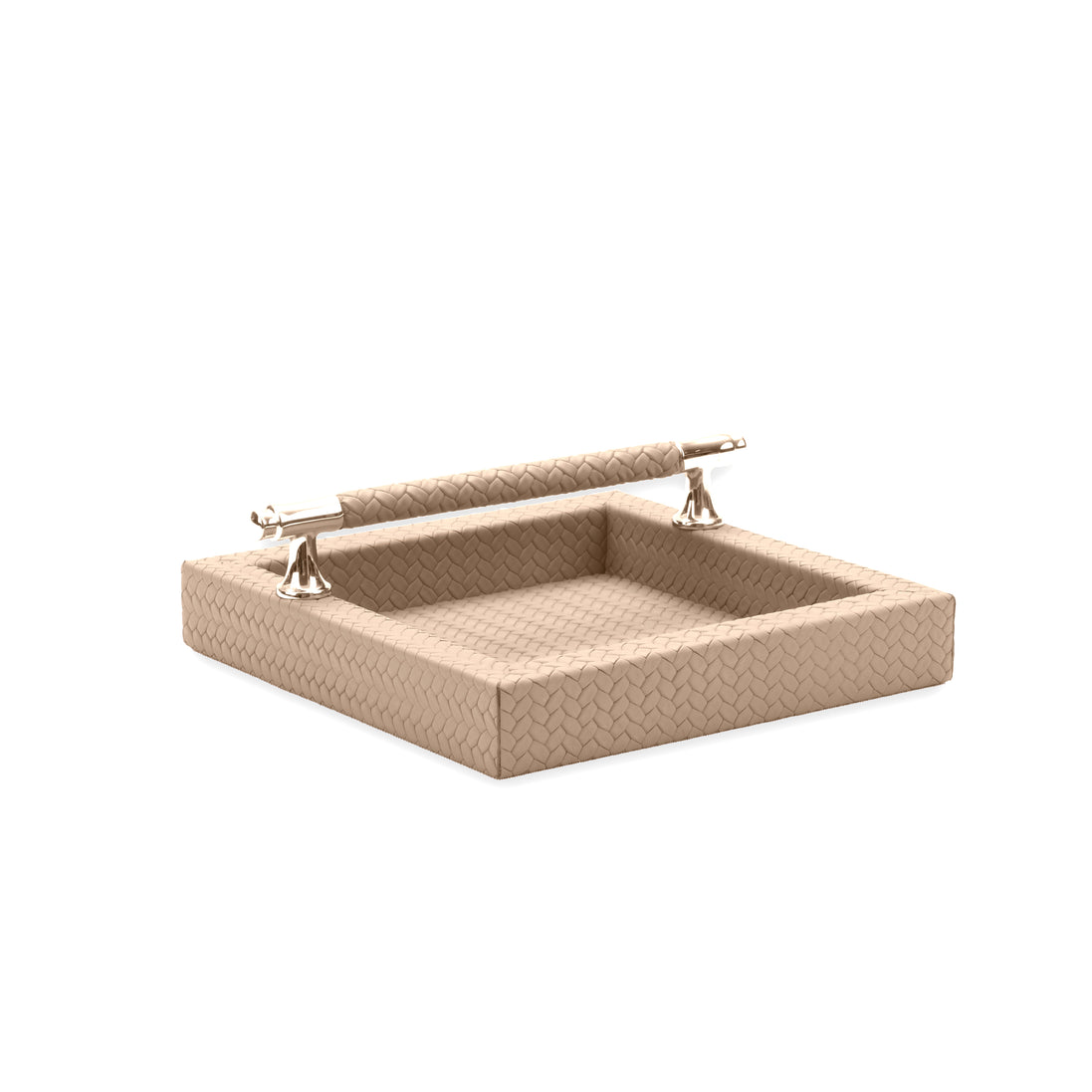 Pale sand holder, the post feet splayed flat against the woven leather base