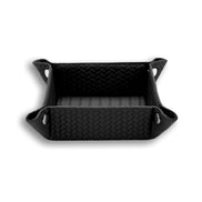 Black piped tray, all four corners drawn up into a 6.5 cm well