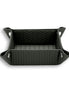 Dark grey-olive 20 × 20 cm valet tray, pale piping tracing the corner cut-outs