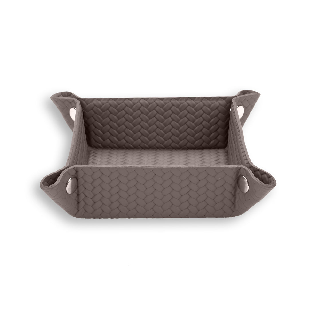 Taupe grey-brown tray, the piped corner slots holding the 6.5 cm sides upright