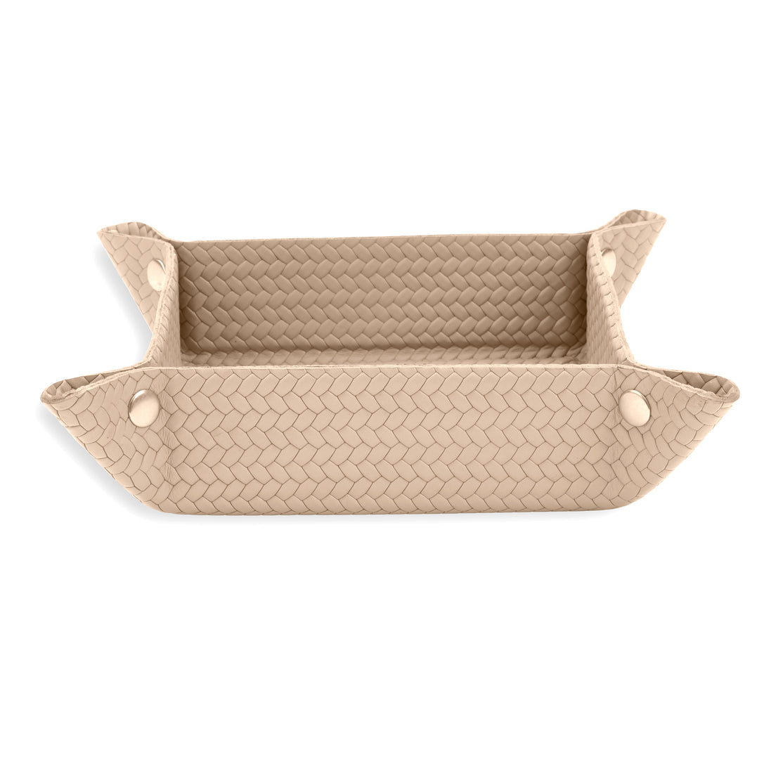 Cream tray with studs matched to the leather, both long walls standing square