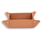 Terracotta tan tray, the 32 cm floor visible between two upright woven-embossed walls