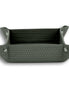 Dark olive khaki valet tray 32 × 17.5 cm, four press studs drawing the woven leather corners up