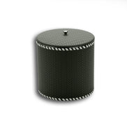 Dark olive khaki 14 cm ice bucket, lid closed with its steel knob above the laced rim