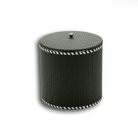Dark olive khaki 14 cm ice bucket, lid closed with its steel knob above the laced rim