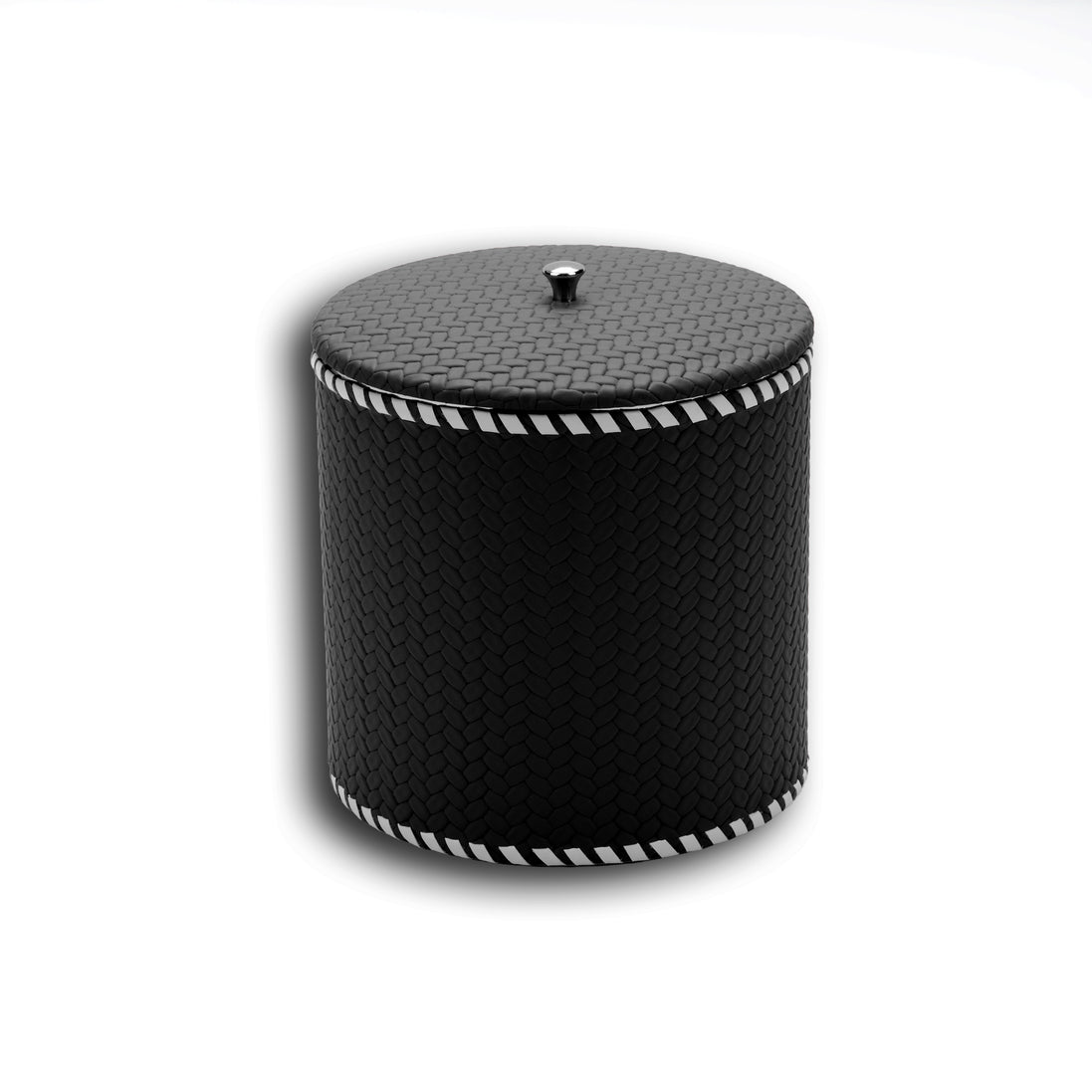 Black ice bucket 13 cm high, contrast lacing marking both the lid edge and the base