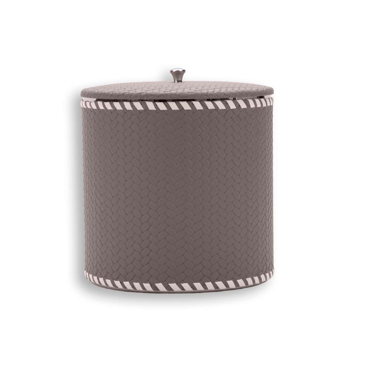 Grey-brown mink leather, the lid overhanging the 14 cm body by the width of its laced edge