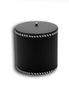 Black 17 cm lidded ice bucket, a small steel knob at the centre of the woven leather lid