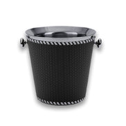 Black woven-embossed leather sleeve on the 19.5 cm champagne bucket, contrast lacing running the top and bottom edges