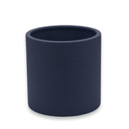 Navy cooler seen level, the rim rolled over and the weave continuing down into the 20 cm well