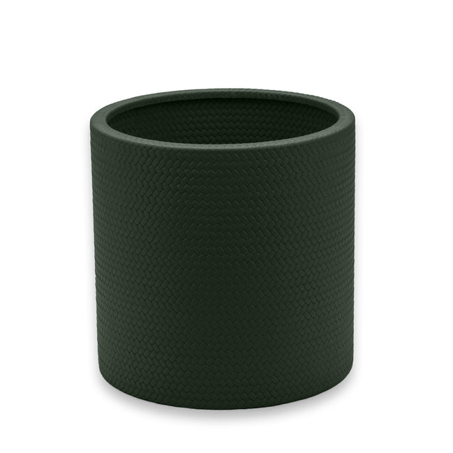 Dark olive khaki wine cooler, open at the top with no lid, 20 cm of leather-covered wall