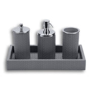 Grey set, the tray's 3.5 cm wall rising just clear of the three cylinders standing in it