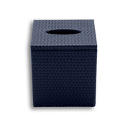 Navy cover square on, the lid overhanging the 12 cm depth by a fine margin