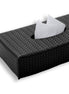 Black slim tissue cover 24 × 13 cm, a tissue drawn up through the slot in its honeycomb-embossed lid