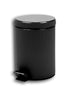 Black 3 litre pedal bin, 20 × 20 × 24 cm, whole with lid closed and the chrome pedal at its base