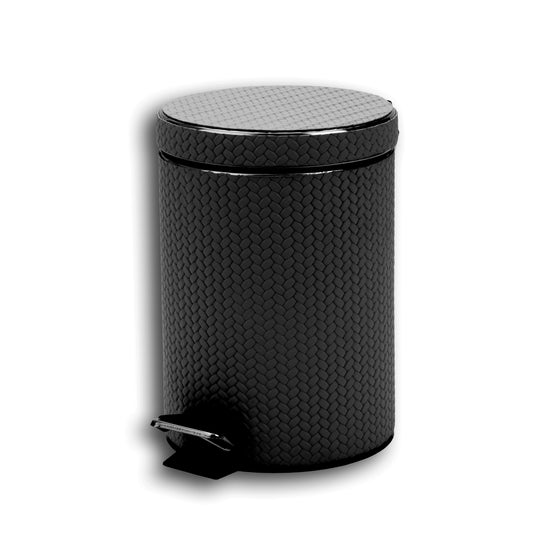 Black 3 litre pedal bin, 20 × 20 × 24 cm, whole with lid closed and the chrome pedal at its base