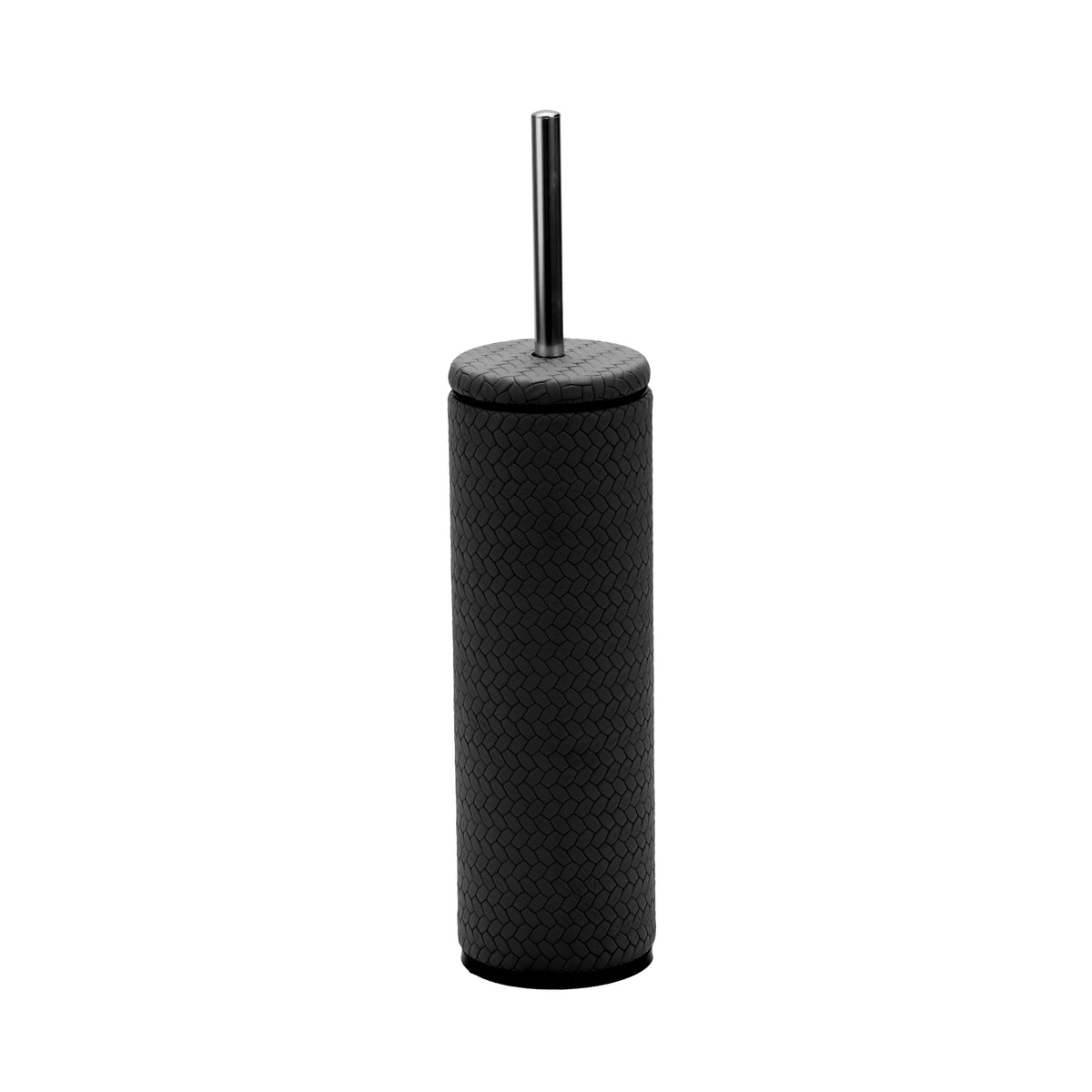 Black holder with the leather-topped disc raised on the steel shaft above the black bristles