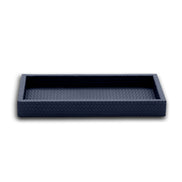 Navy mini tray, the woven leather turning over the rim and down the outer face
