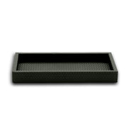 Dark grey-olive 30 × 15 cm mini tray seen level, the plait running up the 3.5 cm wall