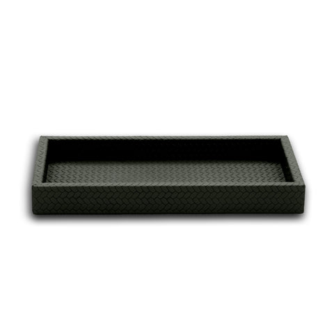 Dark grey-olive 30 × 15 cm mini tray seen level, the plait running up the 3.5 cm wall