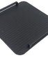 Black 42 × 30 cm leather board seen from above, matt black steel bar handles at both ends