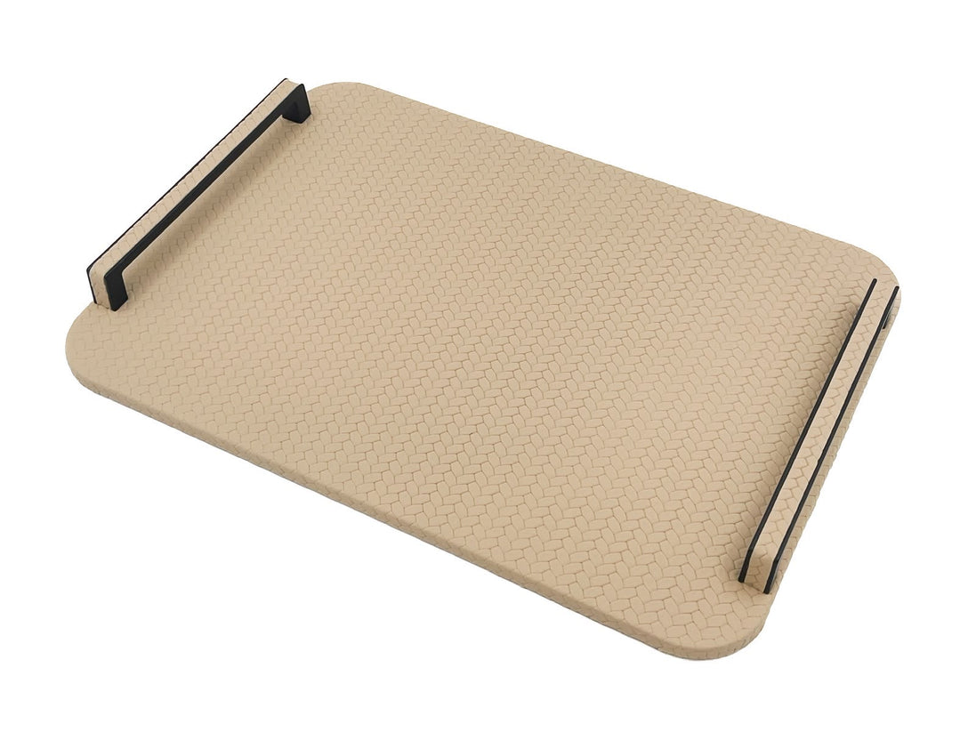 Pale sand panel at the same angle, the woven emboss covering the whole 36.5 cm face