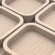 Close where the four inner trays meet, a herringbone plait running over each 3.5 cm leather rim