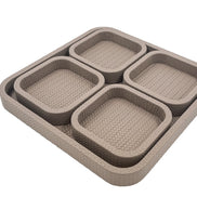 Taupe grey-brown modular set, the four compartments lifted just clear of the base tray's 3.5 cm rim