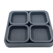 Four slate-grey inset trays filling the 37 × 37 cm base tray, each wall standing level with the next