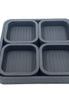 Four slate-grey inset trays filling the 37 × 37 cm base tray, each wall standing level with the next