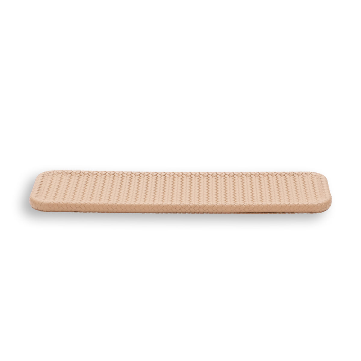 Cream tray square on, the weave standing up in fine vertical ribs across the 14.5 cm width