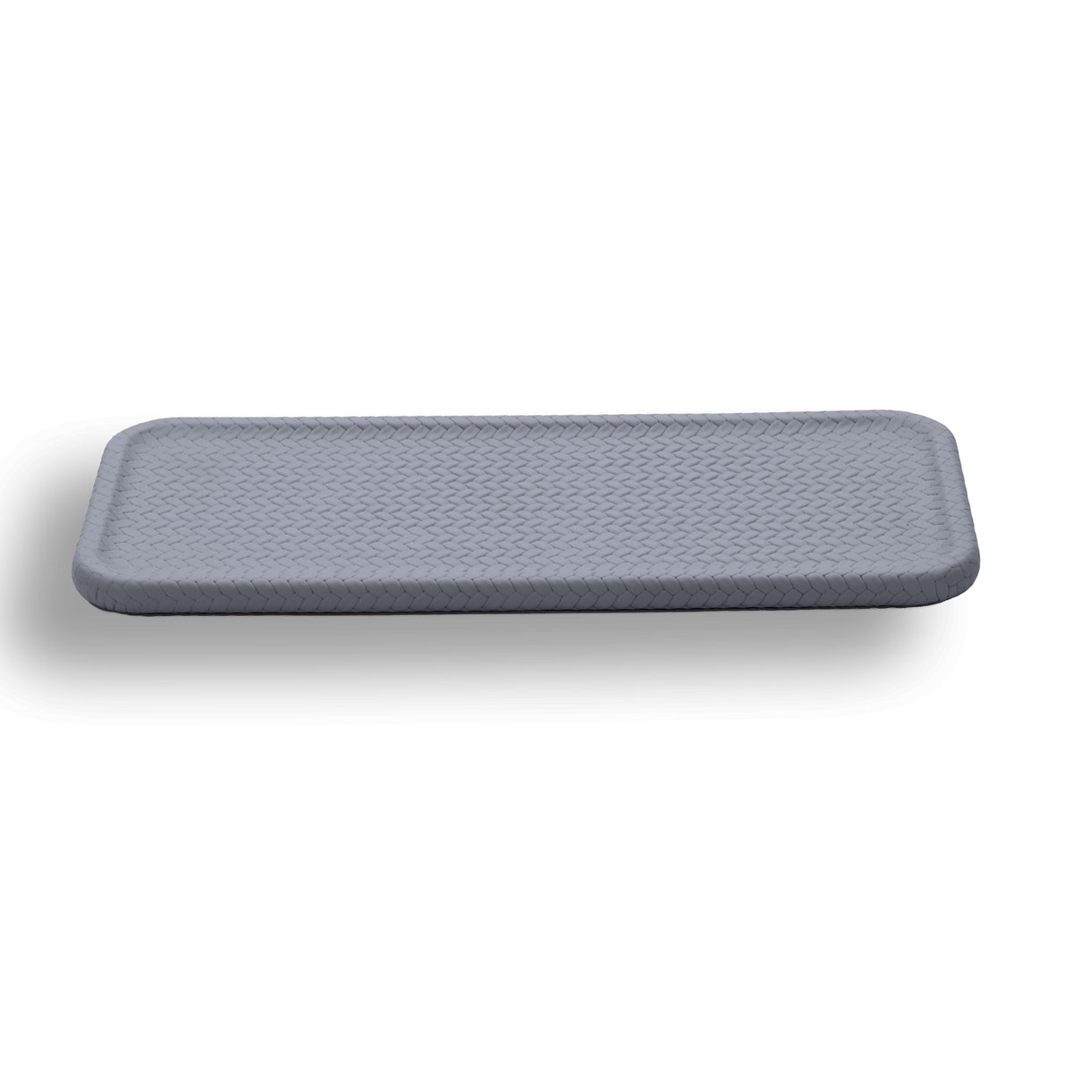 Grey placemat, the emboss reading as fine diagonal ribs across the 35 cm width