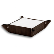 The brown 18.5 cm valet tray holding a folded white cloth within its 6 cm sides