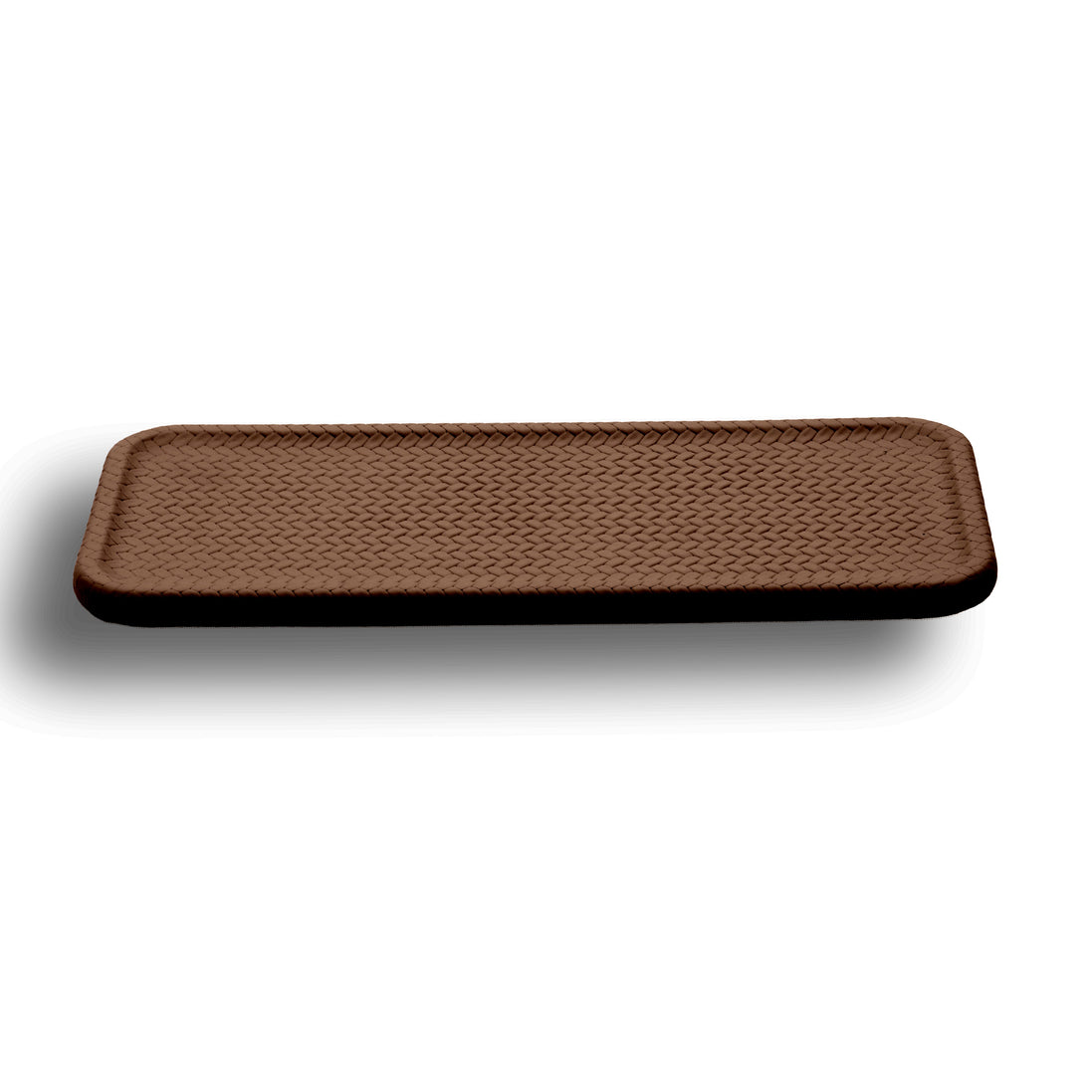 The brown 35.5 × 16.5 cm slim tray seen whole and flat, rounded corners on a 1 cm profile