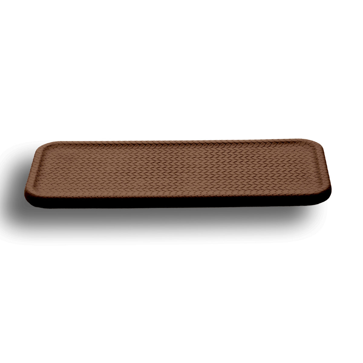 The brown 35.5 × 16.5 cm slim tray seen whole and flat, rounded corners on a 1 cm profile