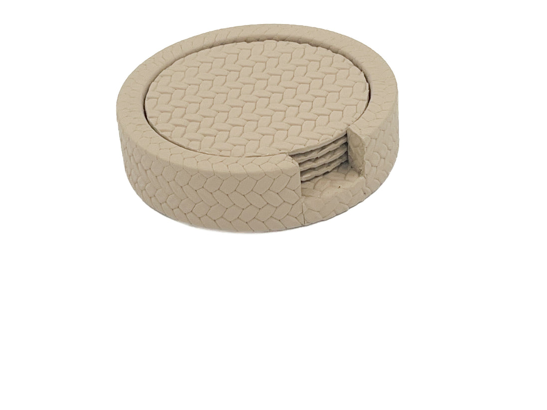 Cream holder with the top coaster seated flush, three more stacked below in the Ø 10 cm well