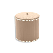 Pale beige bucket seen slightly from above, the lid seated flat over the cylindrical 17 cm body