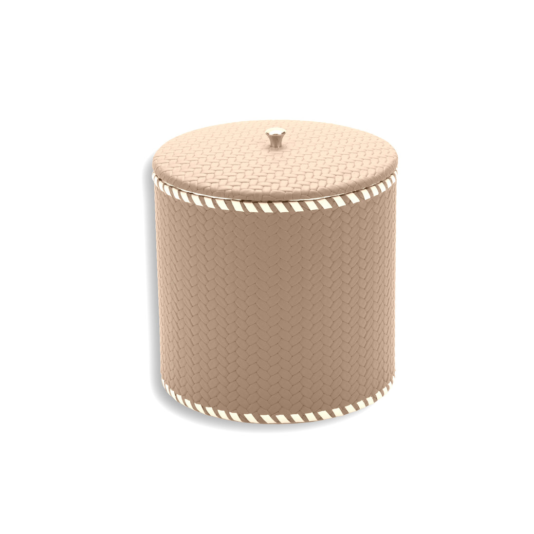 Pale beige bucket seen slightly from above, the lid seated flat over the cylindrical 17 cm body
