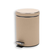 Beige pedal bin complete, 20 × 20 × 24 cm, pale woven-embossed leather with chrome pedal