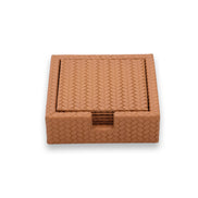 Caramel tan coasters, the same 13 cm plait running on holder and coaster alike