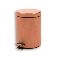 Tan 3 litre pedal bin, 20 × 20 × 24 cm, warm leather body with chrome pedal and lid rim