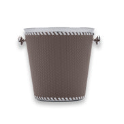 Mink 19.5 cm champagne bucket, steel ring handles at each side above the whip-stitched leather body